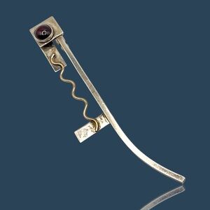 Vintage Modernist Sterling Silver and 14K With Garnet Brooch Estate Piece